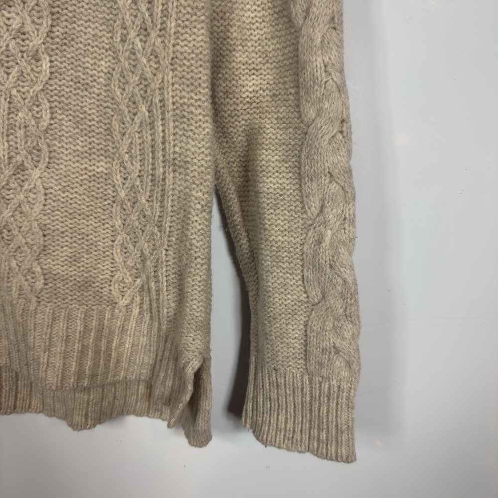 Anthropologie Knitted & Knotted Wool Cable Knit Lace Sweater Medium Beige Cream - Picture 5 of 9